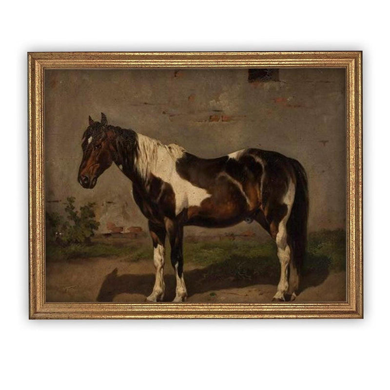Vintage Framed Canvas Art // Framed Vintage Print // Vintage Painting // Vintage Horse Art// Farmhouse print //#A-192