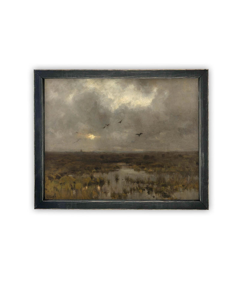 Vintage Framed Canvas Art // Framed Vintage Print // Vintage Painting // Moody Dark Landscape Wall Art // Farmhouse print //#LAN-269