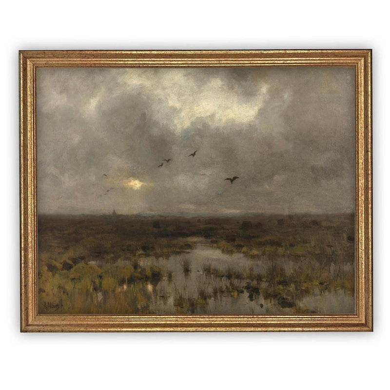 Vintage Framed Canvas Art // Framed Vintage Print // Vintage Painting // Moody Dark Landscape Wall Art // Farmhouse print //#LAN-269