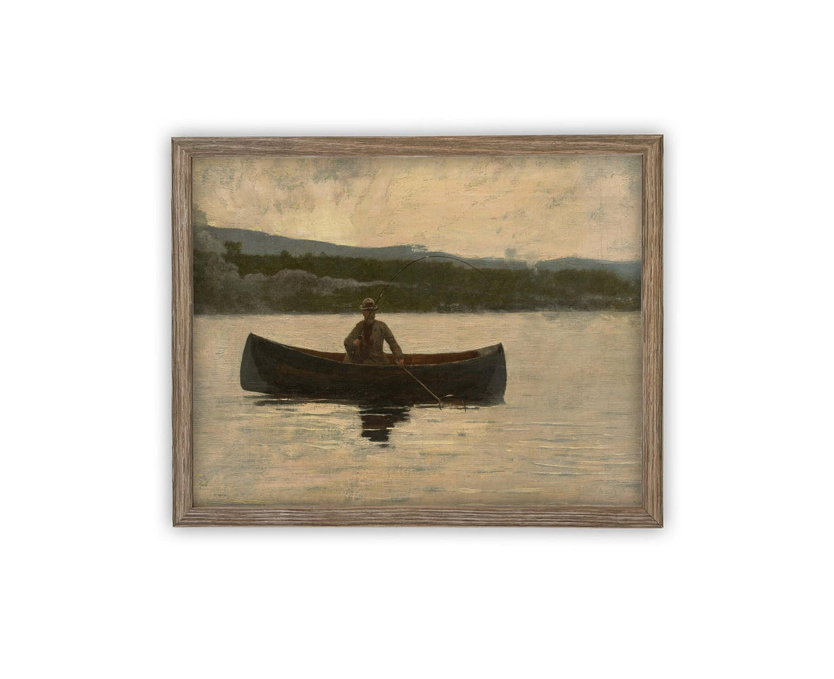 Vintage Framed Canvas Art // Framed Vintage Print // Vintage Painting // Cabin Lake House Canoe Landscape // Farmhouse print //#LAN-270
