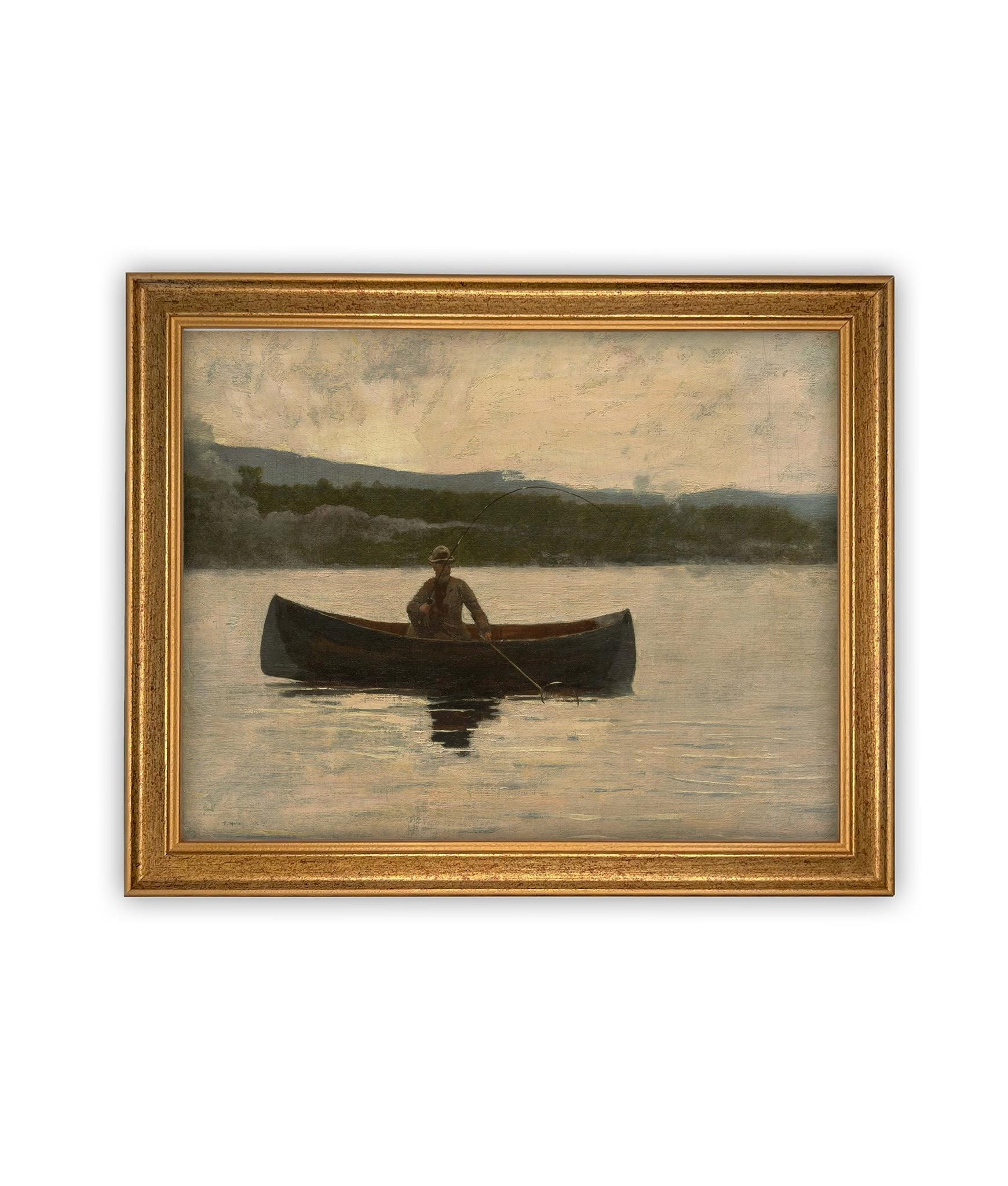 Vintage Framed Canvas Art // Framed Vintage Print // Vintage Painting // Cabin Lake House Canoe Landscape // Farmhouse print //#LAN-270