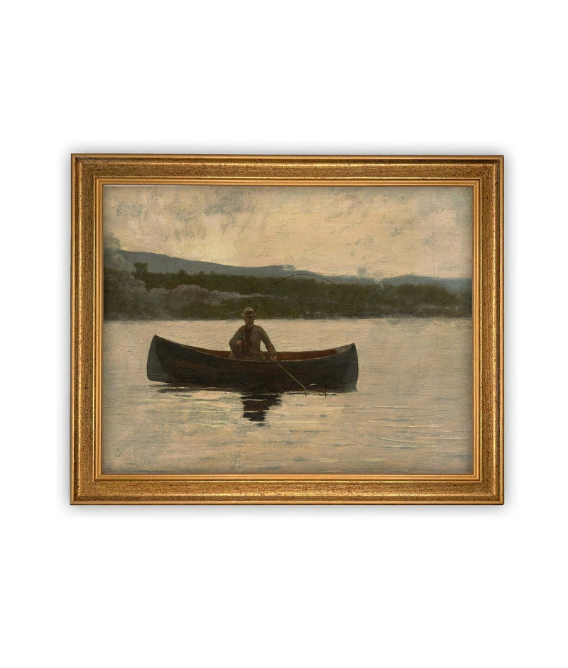 Vintage Framed Canvas Art // Framed Vintage Print // Vintage Painting // Cabin Lake House Canoe Landscape // Farmhouse print //#LAN-270