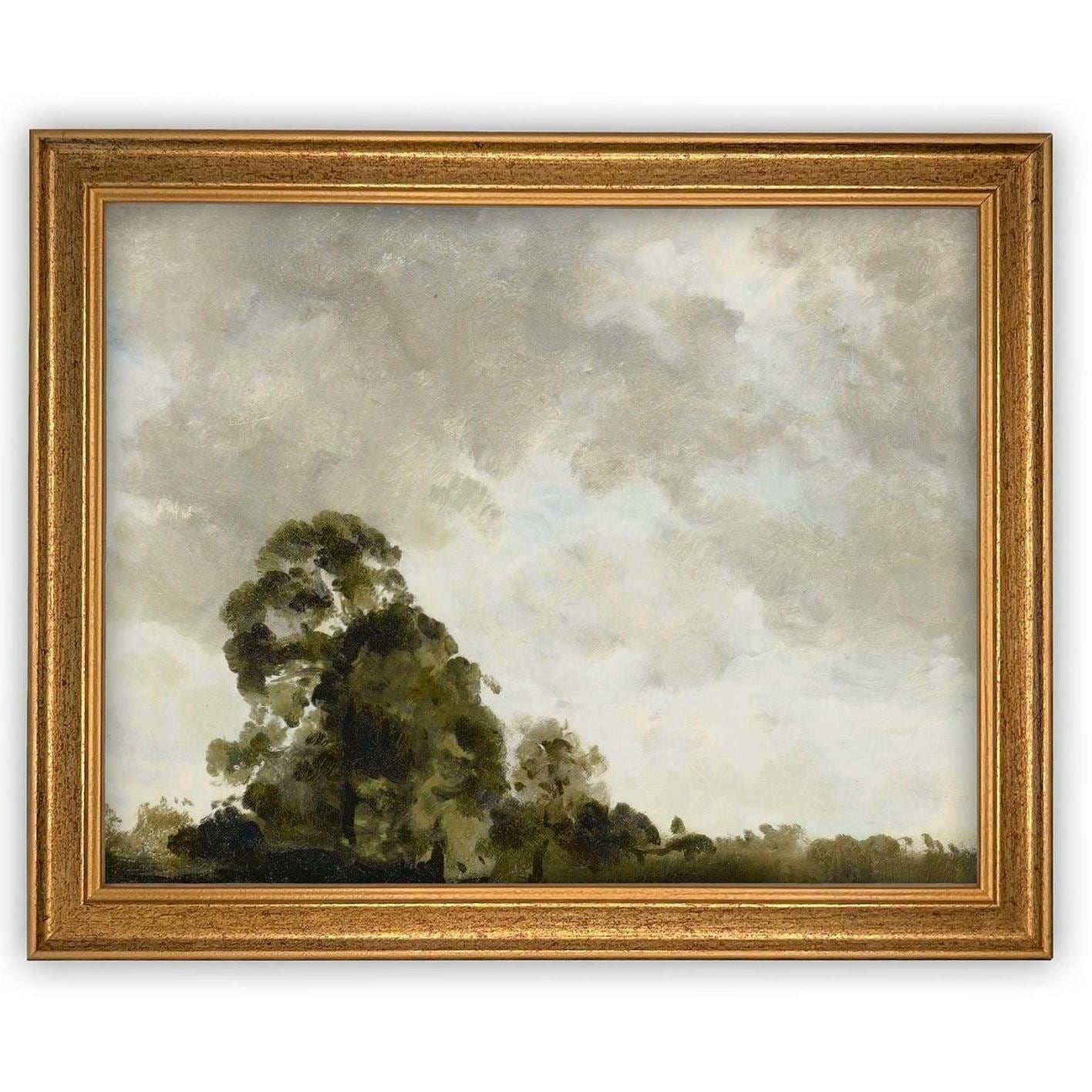 Vintage Framed Canvas Art // Framed Vintage Print // Vintage Painting // Vintage Green Moody Landscape // Farmhouse print //#LAN-272