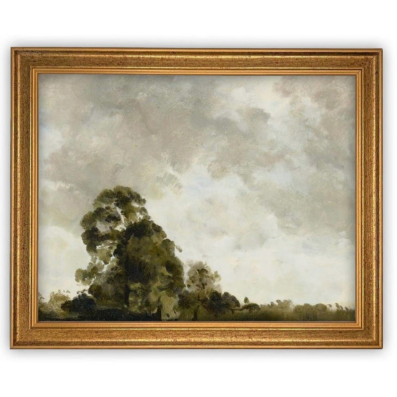 Vintage Framed Canvas Art // Framed Vintage Print // Vintage Painting // Vintage Green Moody Landscape // Farmhouse print //#LAN-272