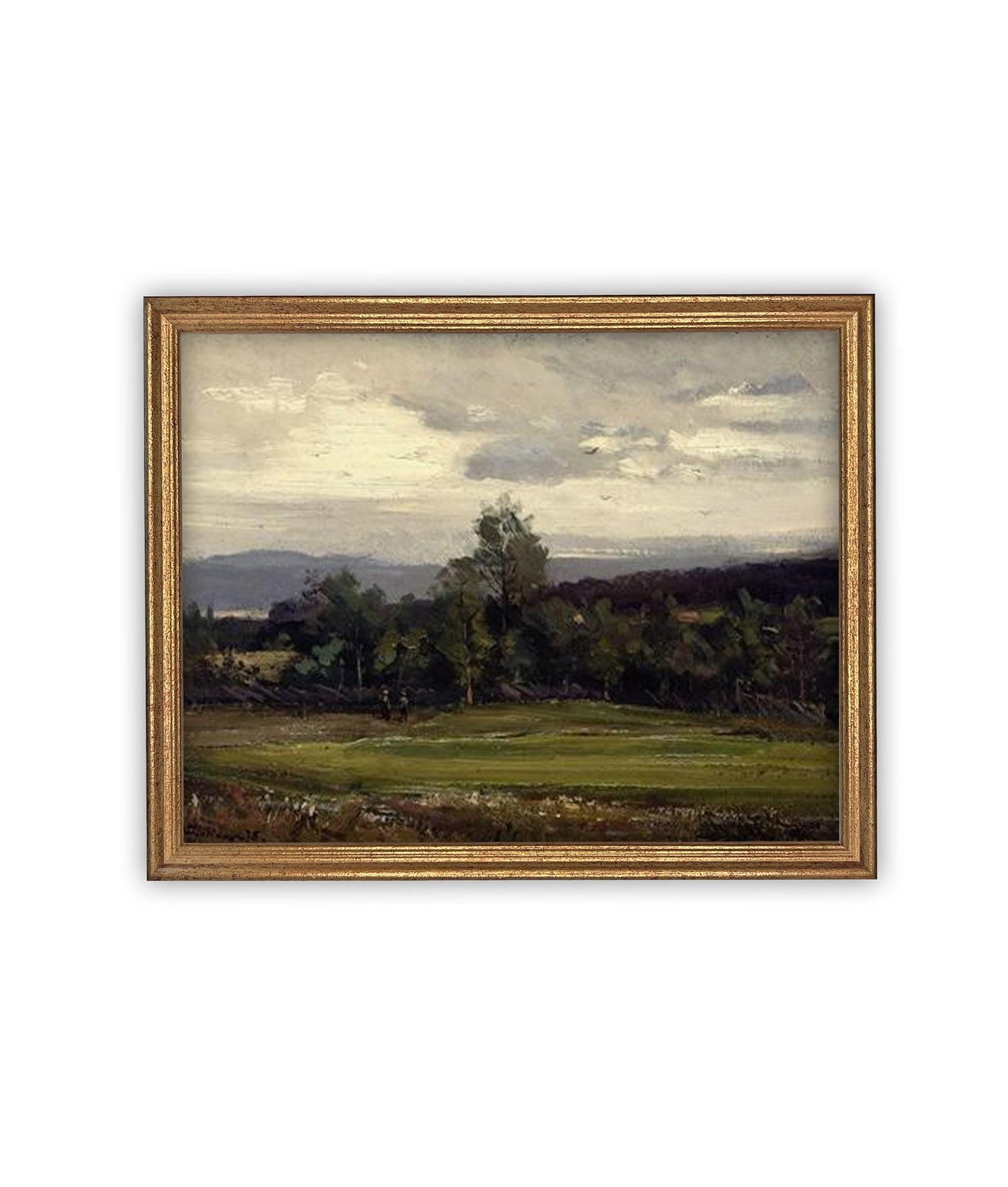 Vintage Framed Canvas Art // Framed Vintage Print // Vintage Painting // Vintage Green Moody Landscape // Farmhouse print //#LAN-267