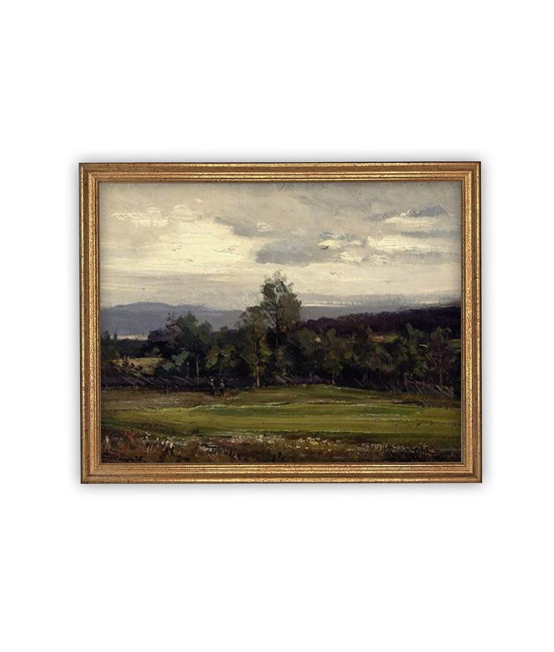 Vintage Framed Canvas Art // Framed Vintage Print // Vintage Painting // Vintage Green Moody Landscape // Farmhouse print //#LAN-267