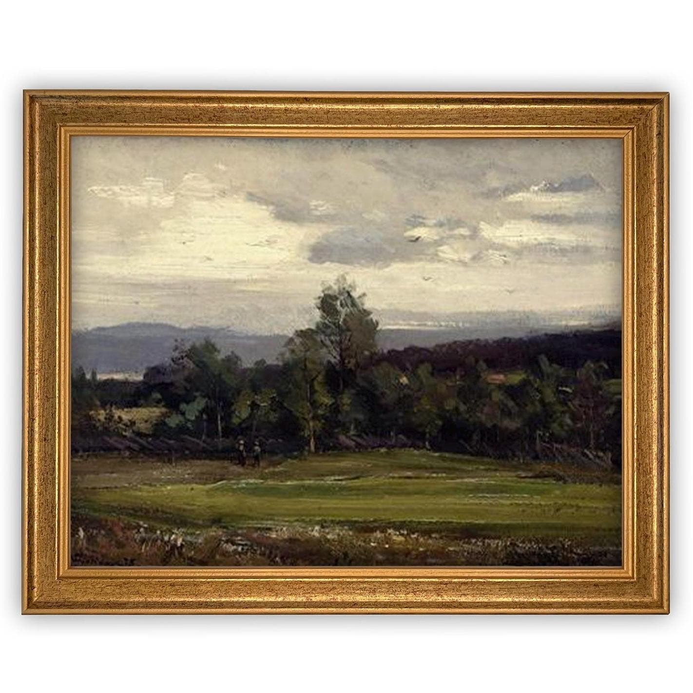 Vintage Framed Canvas Art // Framed Vintage Print // Vintage Painting // Vintage Green Moody Landscape // Farmhouse print //#LAN-267