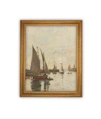 Vintage Framed Canvas Art // Framed Vintage Nautical Print // Vintage Painting // Sailboat Art // Beach House print //#COAS-147