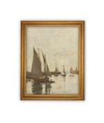 Vintage Framed Canvas Art // Framed Vintage Nautical Print // Vintage Painting // Sailboat Art // Beach House print //#COAS-147