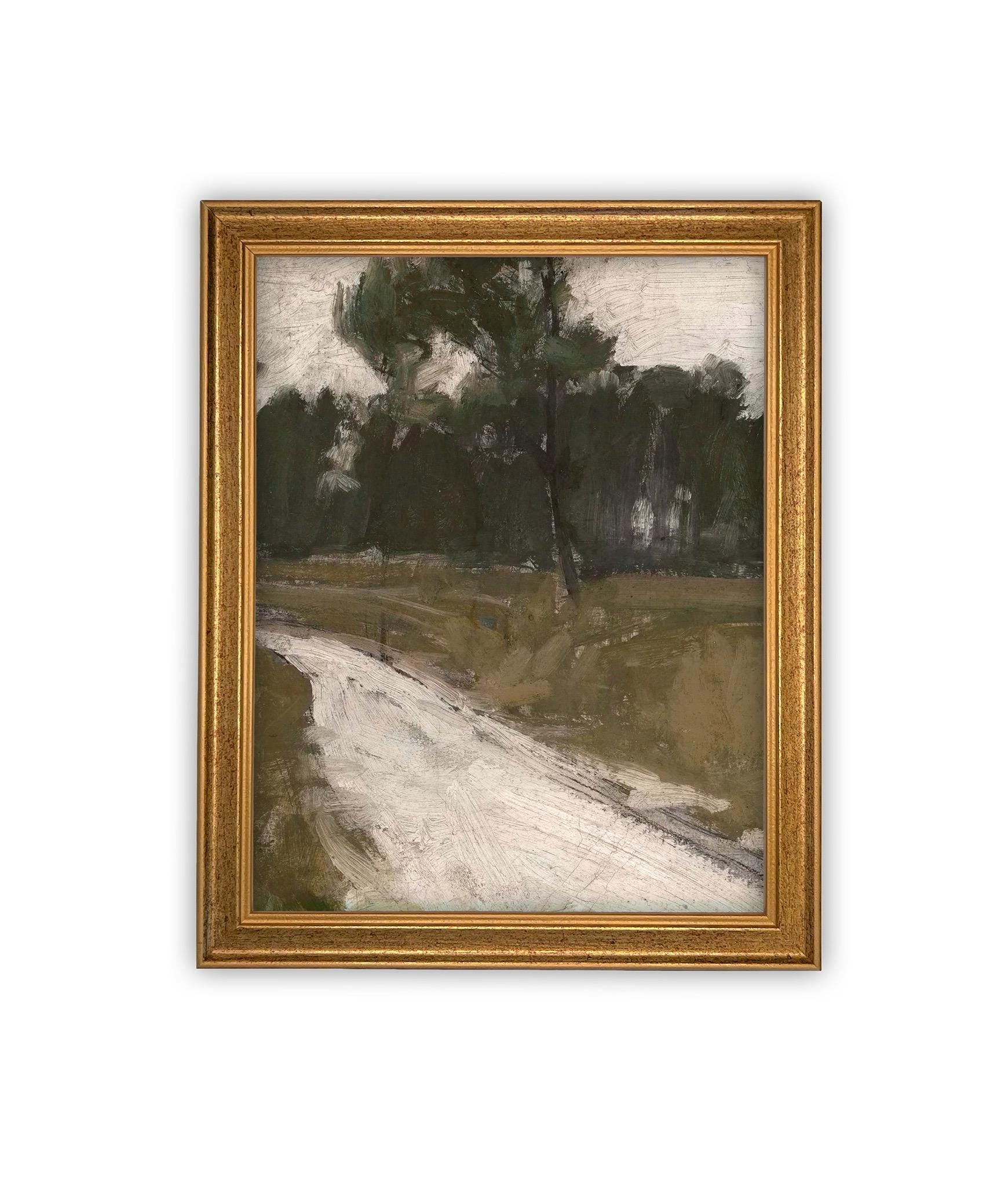 READY to SHIP 11x14 Vintage Canvas Print: Moody Green Landscape Art