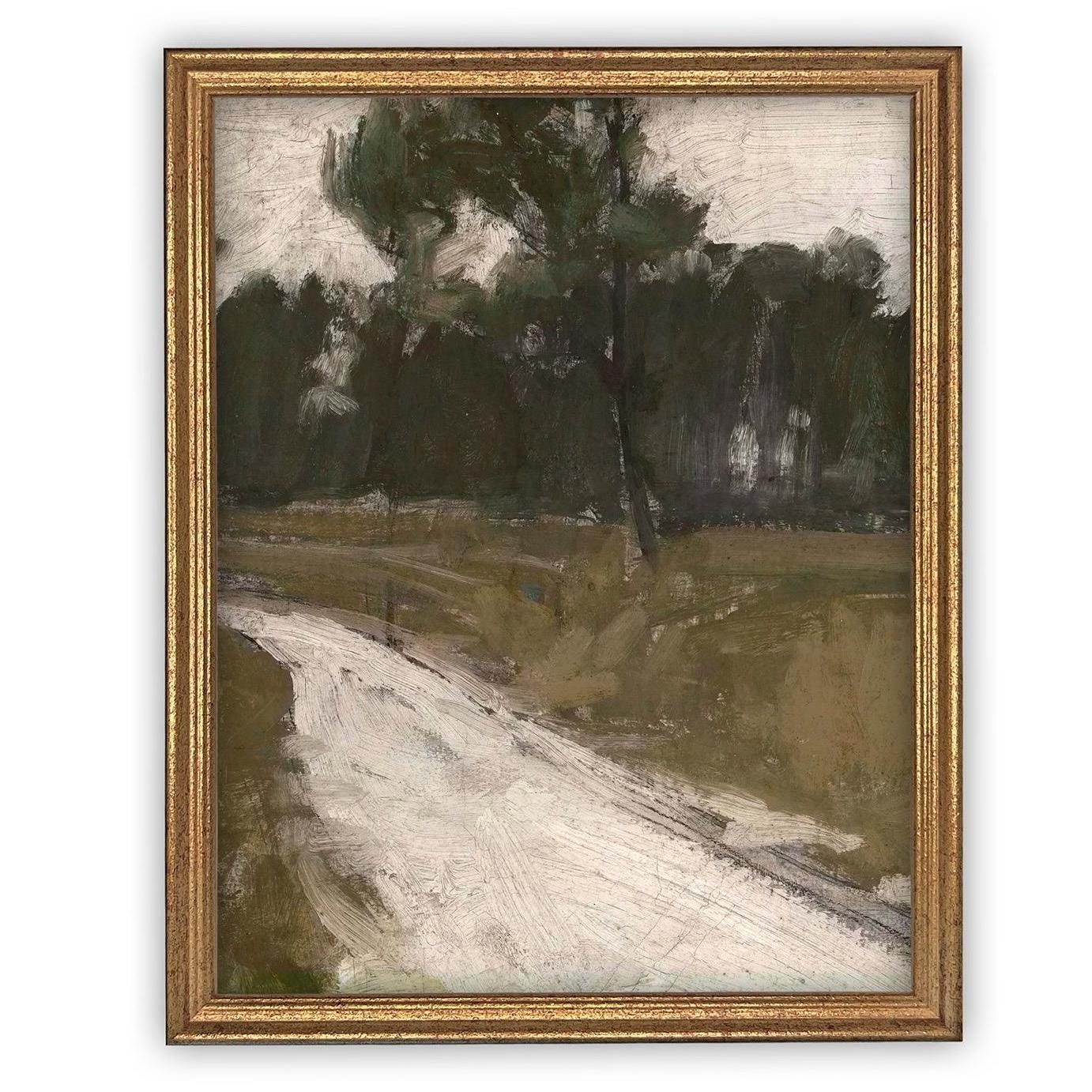 Vintage Framed Canvas Art // Framed Vintage Print // Vintage Painting // Vintage Green Moody Landscape // Farmhouse print //#LAN-274