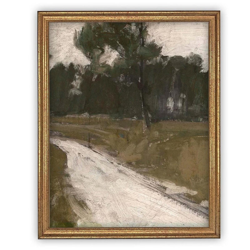 Vintage Framed Canvas Art // Framed Vintage Print // Vintage Painting // Vintage Green Moody Landscape // Farmhouse print //#LAN-274