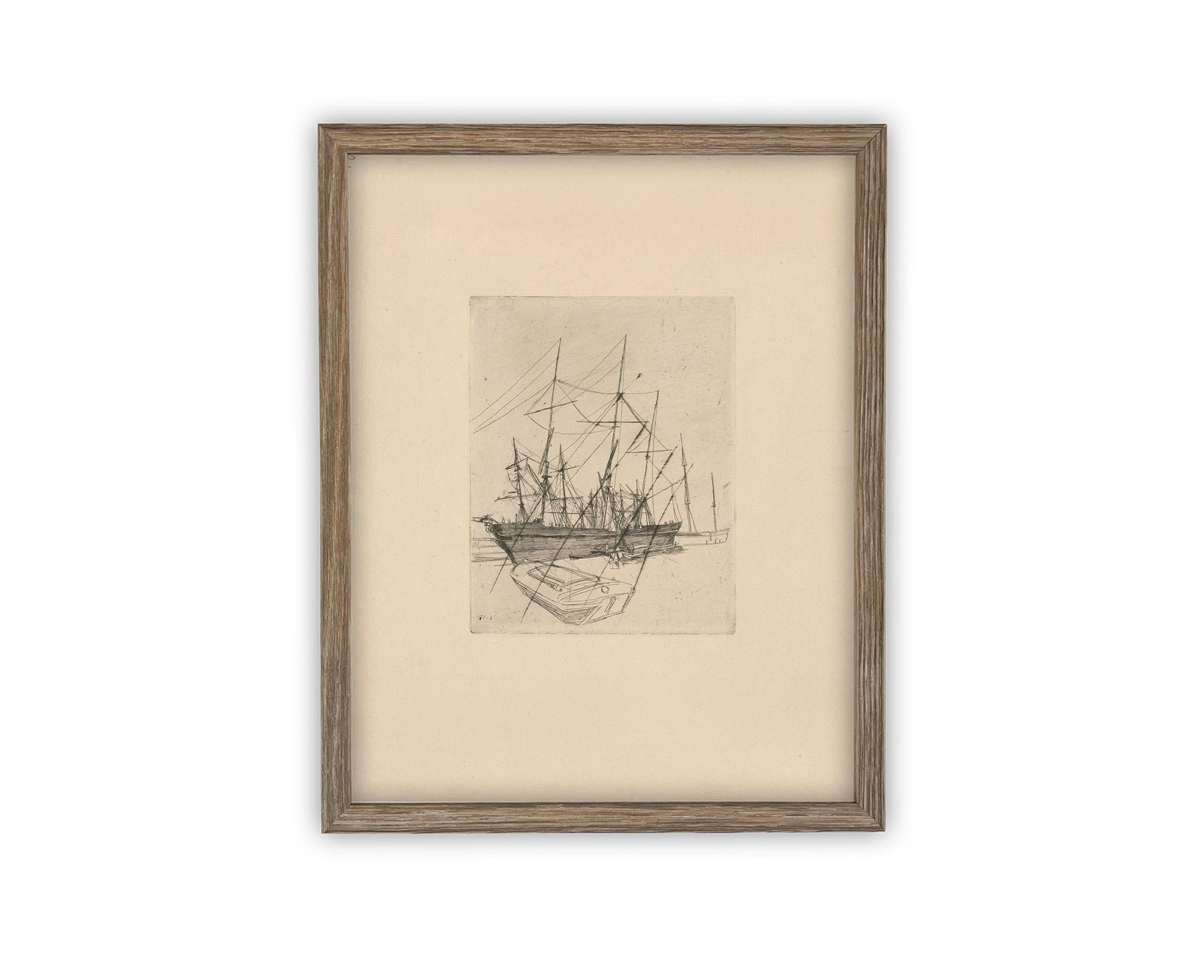 Vintage Framed Canvas Art // Framed Vintage Print // Vintage Painting // Vintage Boat Sketch // Farmhouse print //#COAS-150