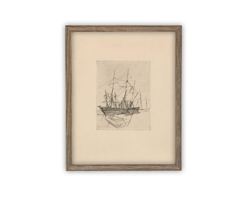 Vintage Framed Canvas Art // Framed Vintage Print // Vintage Painting // Vintage Boat Sketch // Farmhouse print //#COAS-150