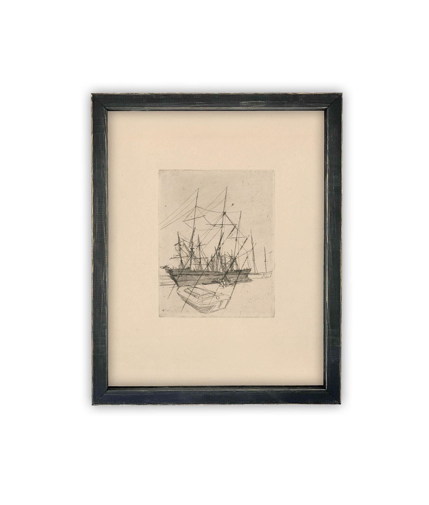 Vintage Framed Canvas Art // Framed Vintage Print // Vintage Painting // Vintage Boat Sketch // Farmhouse print //#COAS-150