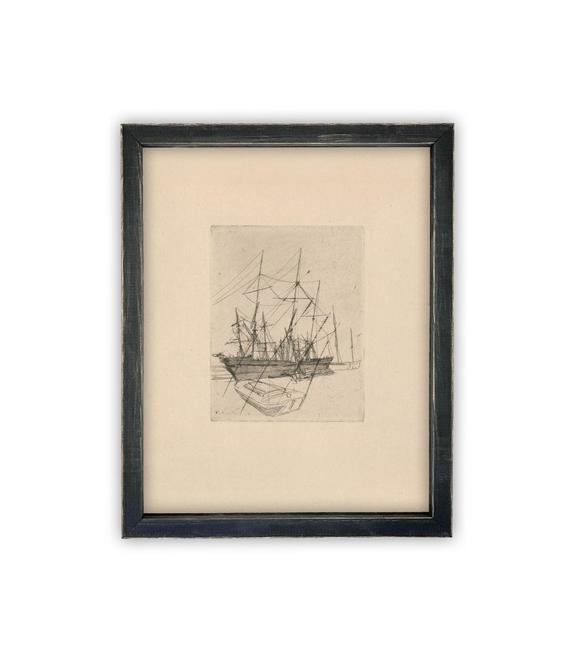 Vintage Framed Canvas Art // Framed Vintage Print // Vintage Painting // Vintage Boat Sketch // Farmhouse print //#COAS-150