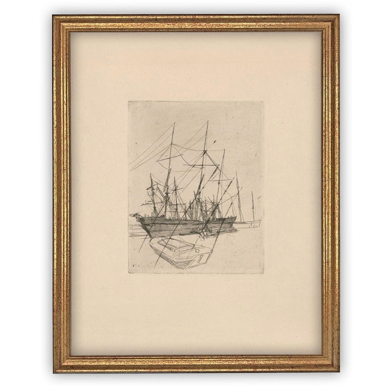 Vintage Framed Canvas Art // Framed Vintage Print // Vintage Painting // Vintage Boat Sketch // Farmhouse print //#COAS-150