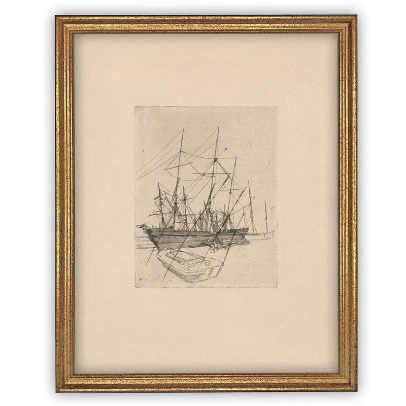 Vintage Framed Canvas Art // Framed Vintage Print // Vintage Painting // Vintage Boat Sketch // Farmhouse print //#COAS-150