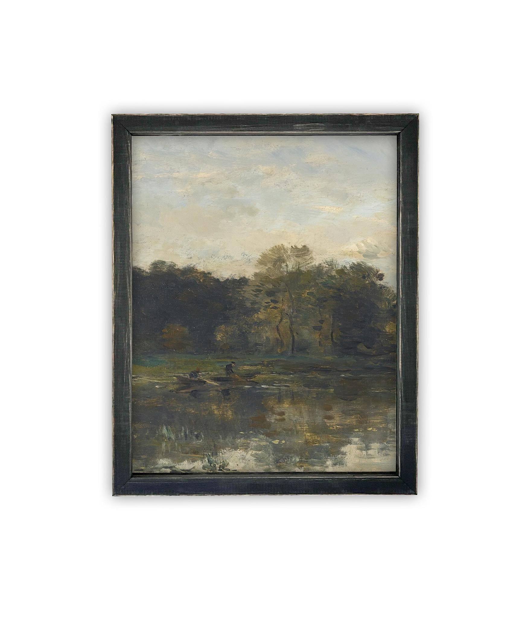 Vintage Framed Canvas Art // Framed Vintage Print Painting // Vintage Green Moody Landscape Set of 3 (sold individually) // #LAN-275