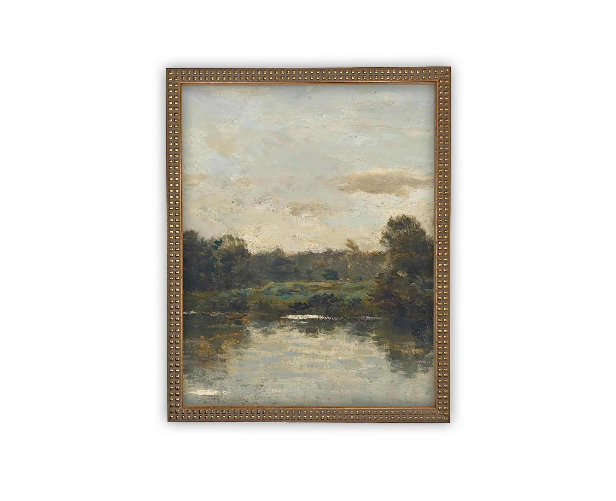 Vintage Framed Canvas Art // Framed Vintage Print Painting // Vintage Green Moody Landscape Set of 3 (sold individually) // #LAN-276