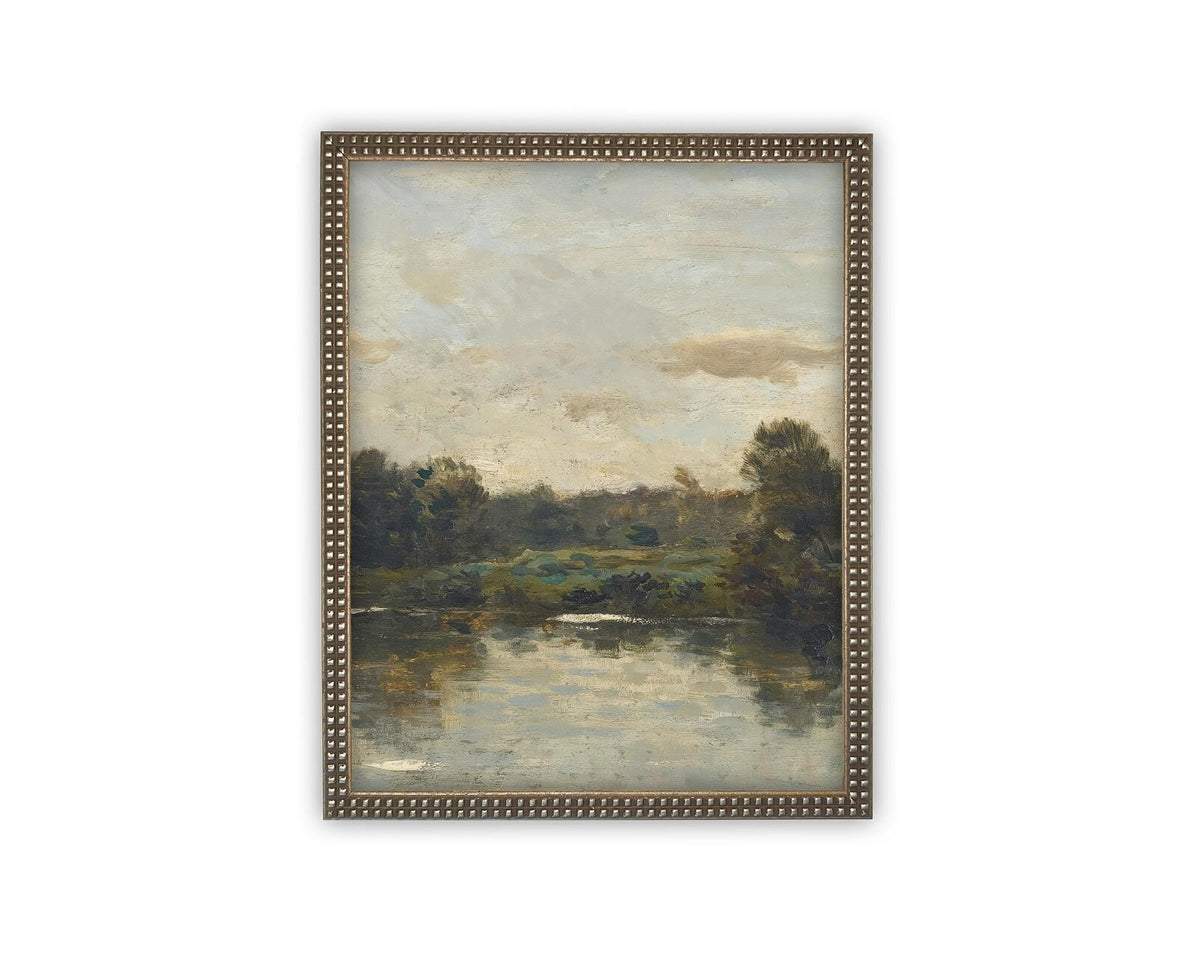 Vintage Framed Canvas Art // Framed Vintage Print Painting // Vintage Green Moody Landscape Set of 3 (sold individually) // #LAN-276