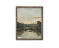 READY TO SHIP 11X14 Vintage Framed Canvas Print: Moody Green Landscape Art
