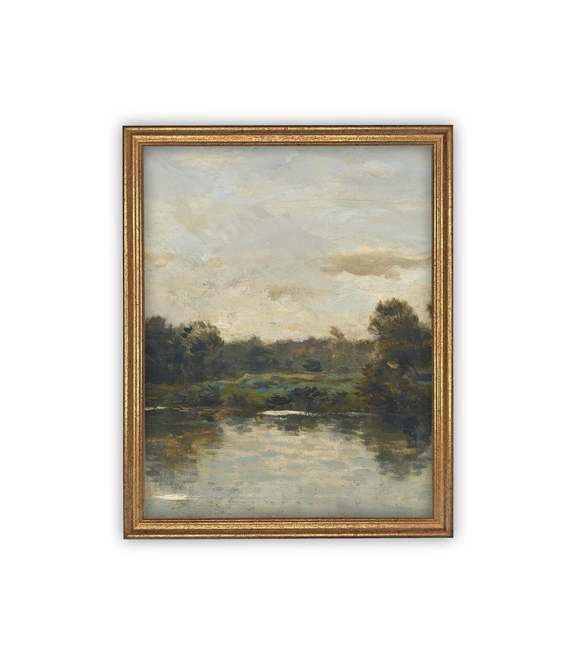 Vintage Framed Canvas Art // Framed Vintage Print Painting // Vintage Green Moody Landscape Set of 3 (sold individually) // #LAN-276