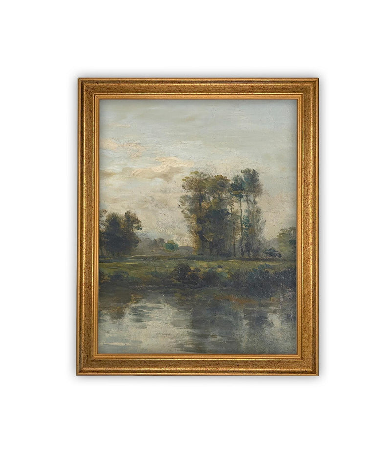 Vintage Framed Canvas Art // Framed Vintage Print Painting // Vintage Green Moody Landscape Set of 3 (sold individually) // #LAN-277