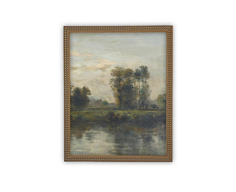 Vintage Framed Canvas Art // Framed Vintage Print Painting // Vintage Green Moody Landscape Set of 3 (sold individually) // #LAN-277