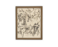 Vintage Framed Canvas Art // Framed Vintage Print // Vintage Painting // Vintage Bulls Sketch Art// Farmhouse print //#A-191