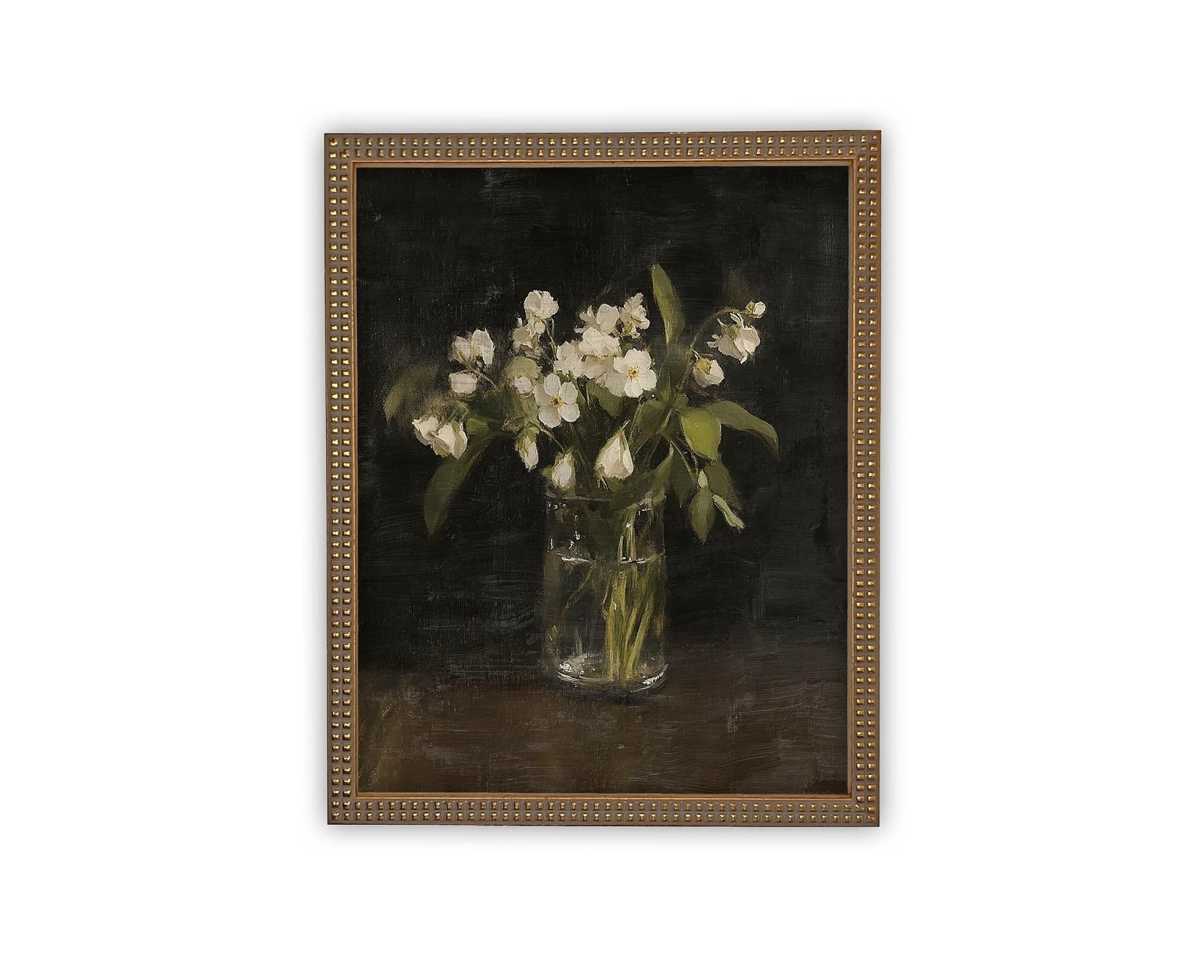 Vintage Framed Canvas Art // Framed Vintage Floral Print // Vintage Flowers Painting // Still Life Botanical Farmhouse print //#BOT-165