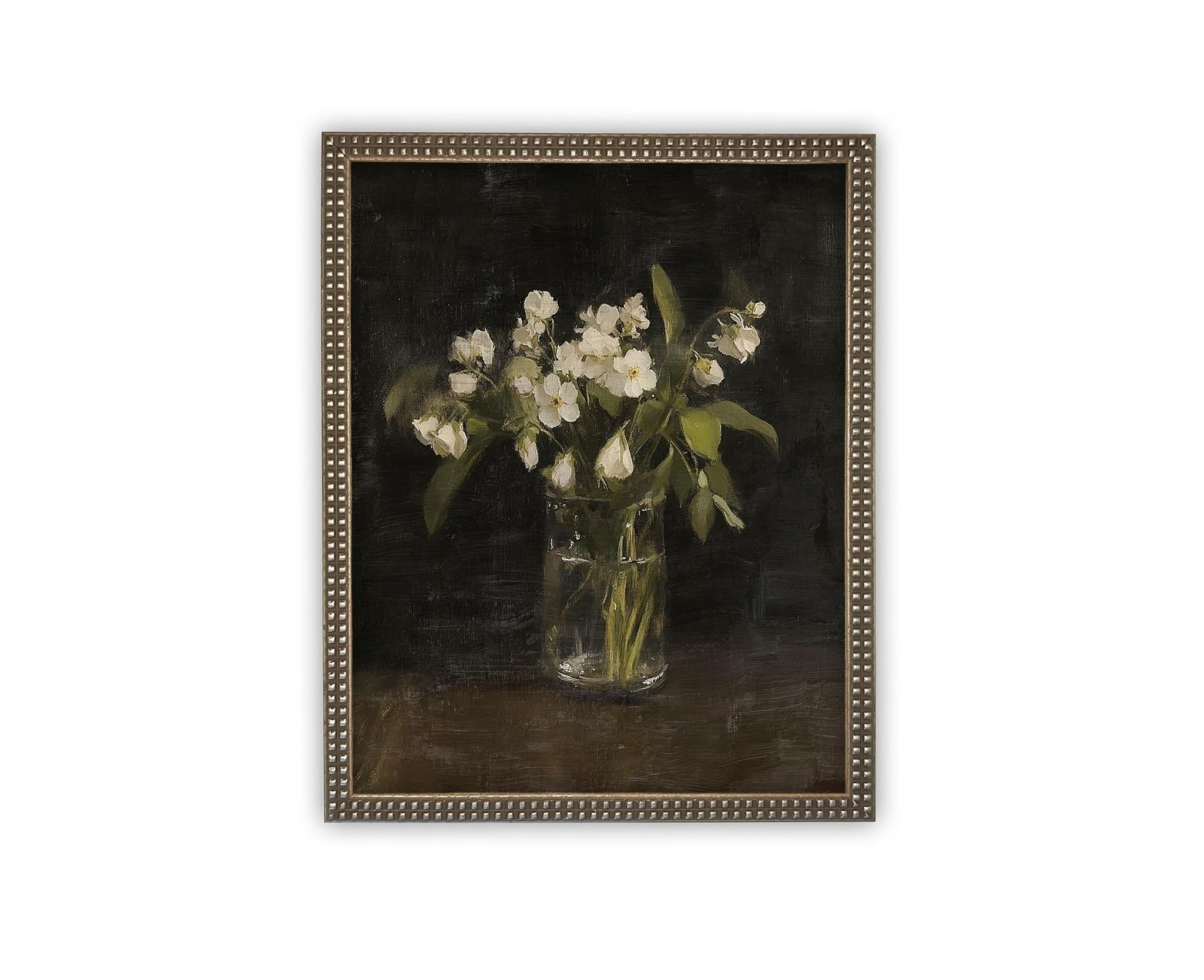 Vintage Framed Canvas Art // Framed Vintage Floral Print // Vintage Flowers Painting // Still Life Botanical Farmhouse print //#BOT-165