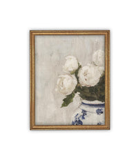 Vintage Framed Canvas Art // Framed Vintage Floral Print // Vintage White Roses Painting // Still Life Botanical Farmhouse print //#BOT-162