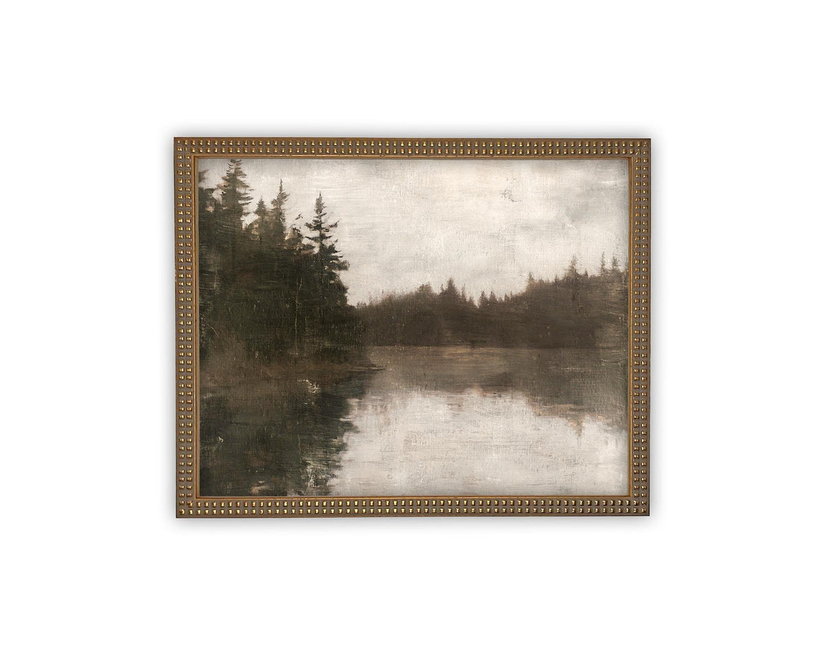 Vintage Framed Canvas Art // Framed Vintage Print // Vintage Painting // Cabin Lake House Landscape // Farmhouse print //#LAN-265