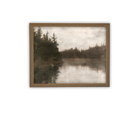 Vintage Framed Canvas Art // Framed Vintage Print // Vintage Painting // Cabin Lake House Landscape // Farmhouse print //#LAN-265