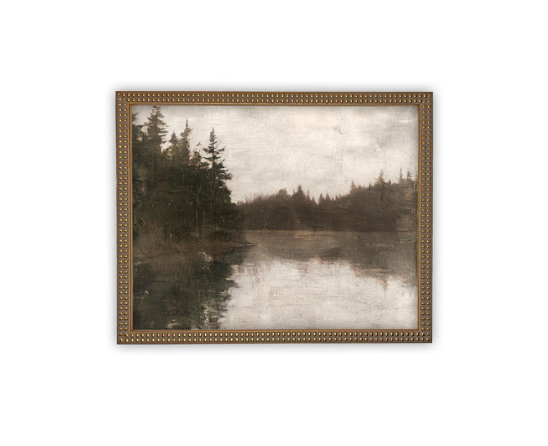 Vintage Framed Canvas Art // Framed Vintage Print // Vintage Painting // Cabin Lake House Landscape // Farmhouse print //#LAN-265