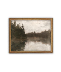 Vintage Framed Canvas Art // Framed Vintage Print // Vintage Painting // Cabin Lake House Landscape // Farmhouse print //#LAN-265