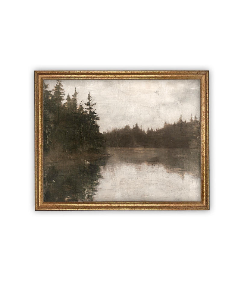Vintage Framed Canvas Art // Framed Vintage Print // Vintage Painting // Cabin Lake House Landscape // Farmhouse print //#LAN-265