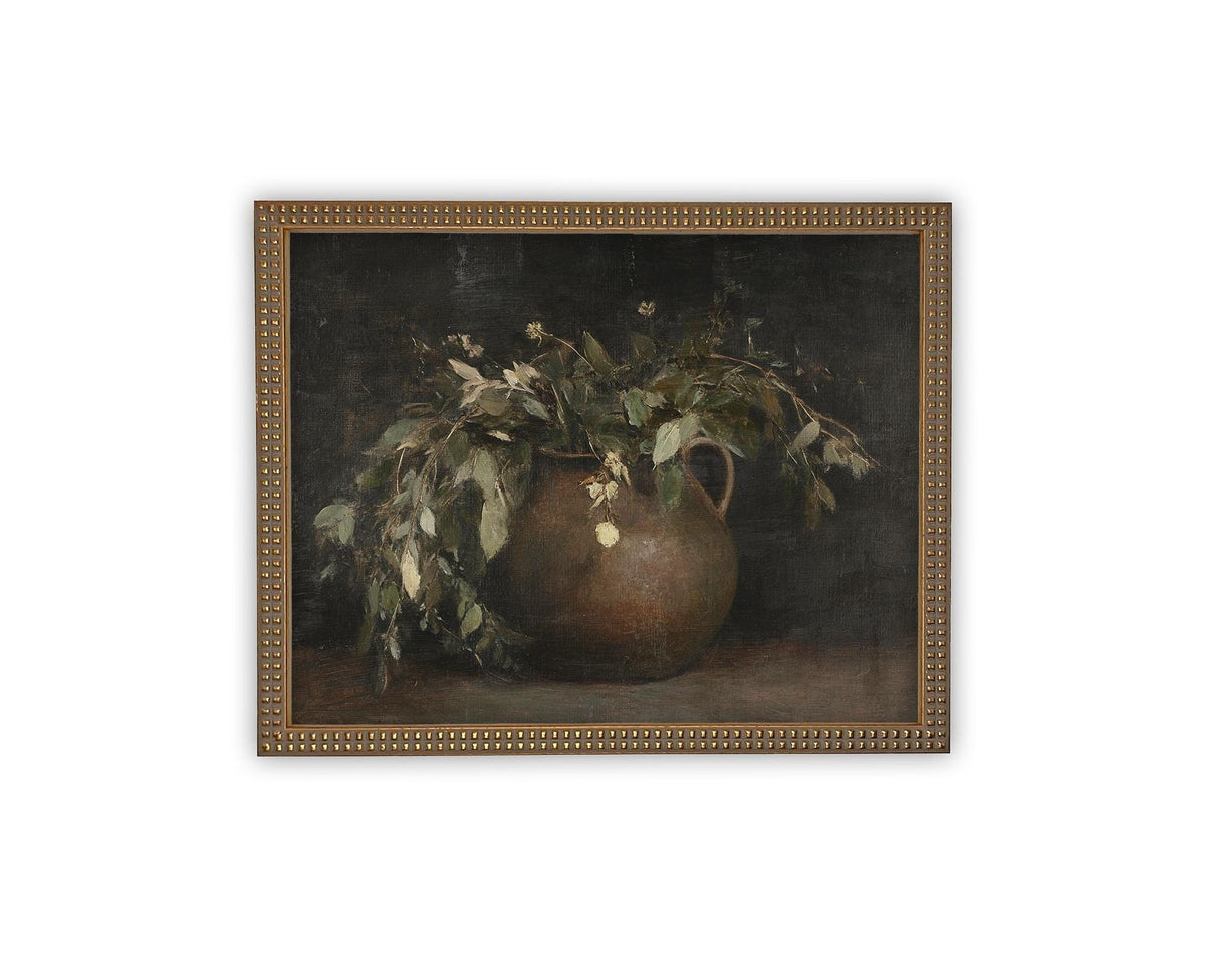 Vintage Framed Canvas Art // Framed Vintage Floral Print // Vintage Greens Painting // Still Life Botanical Farmhouse print //#BOT-164