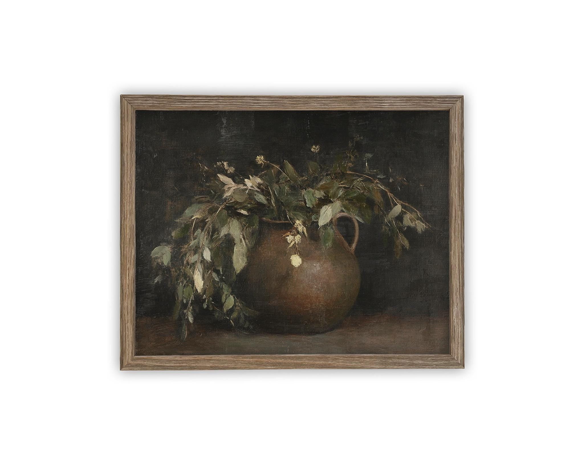 Vintage Framed Canvas Art // Framed Vintage Floral Print // Vintage Greens Painting // Still Life Botanical Farmhouse print //#BOT-164