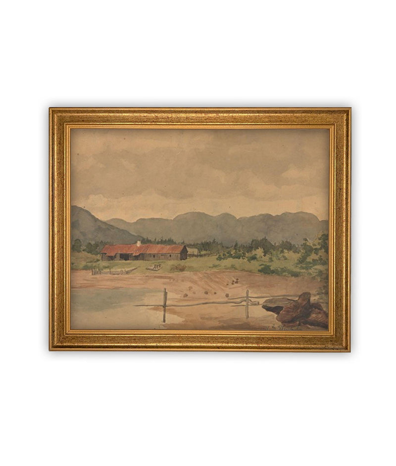Vintage Framed Canvas Art // Framed Vintage Print // Vintage Oil Painting // Vintage Landscape Barn Art // Modern Farmhouse Art //#ARC-126