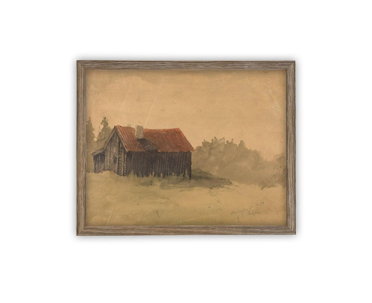 Vintage Framed Canvas Art // Framed Vintage Print // Vintage Oil Painting // Vintage Landscape Barn Art // Modern Farmhouse Art //#ARC-127