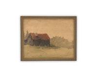 Vintage Framed Canvas Art // Framed Vintage Print // Vintage Oil Painting // Vintage Landscape Barn Art // Modern Farmhouse Art //#ARC-127