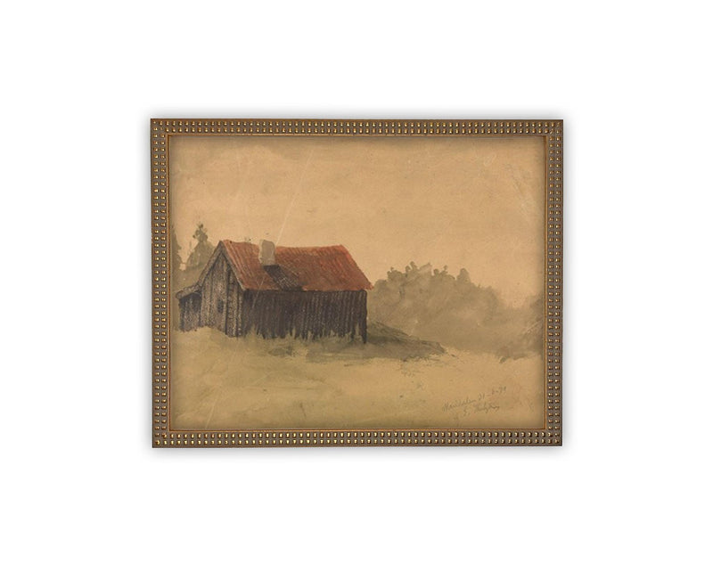 Vintage Framed Canvas Art // Framed Vintage Print // Vintage Oil Painting // Vintage Landscape Barn Art // Modern Farmhouse Art //#ARC-127
