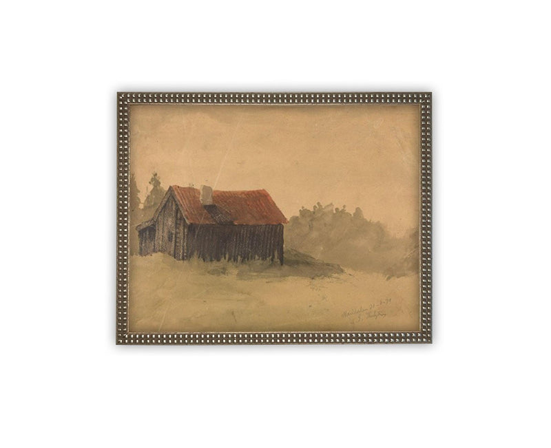 Vintage Framed Canvas Art // Framed Vintage Print // Vintage Oil Painting // Vintage Landscape Barn Art // Modern Farmhouse Art //#ARC-127