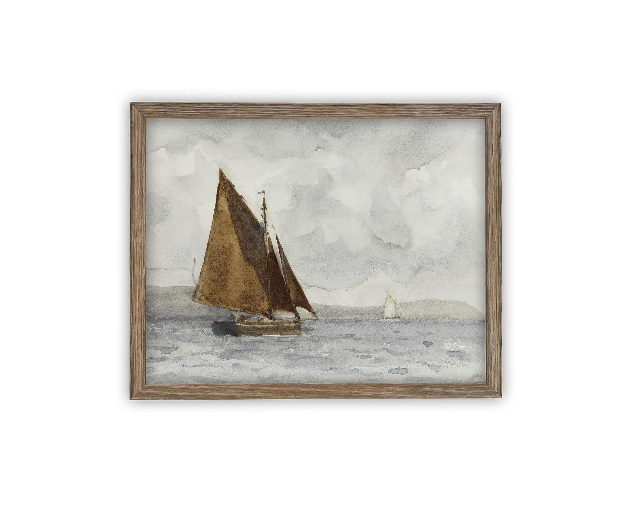 READY to SHIP 11x14 Vintage Nautical Canvas Print: Sailboat Art, Beach House Decor
