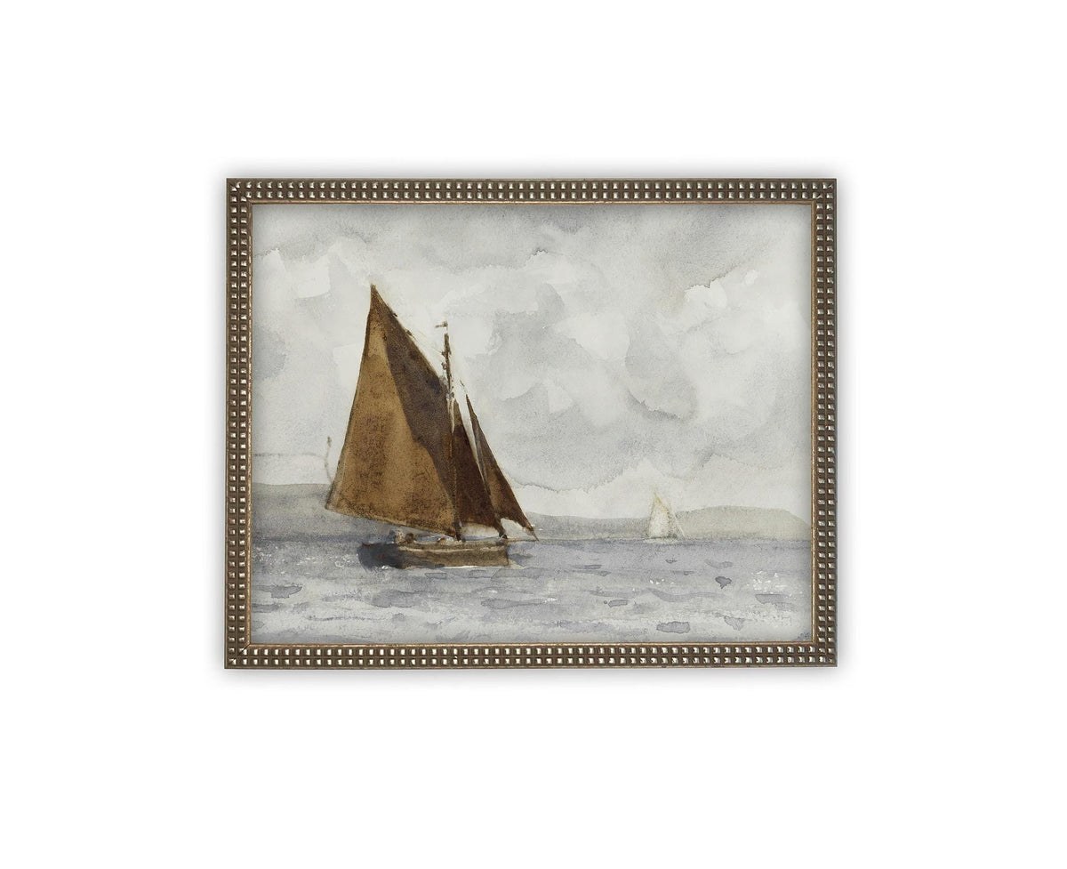 Vintage Framed Canvas Art // Framed Vintage Nautical Print // Vintage Painting // Sailboat Art // Beach House print //#COAS-146
