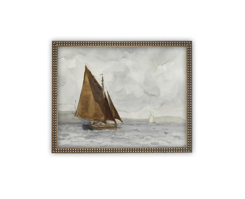Vintage Framed Canvas Art // Framed Vintage Nautical Print // Vintage Painting // Sailboat Art // Beach House print //#COAS-146