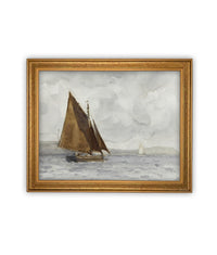 READY to SHIP 11x14 Vintage Nautical Canvas Print: Sailboat Art, Beach House Decor