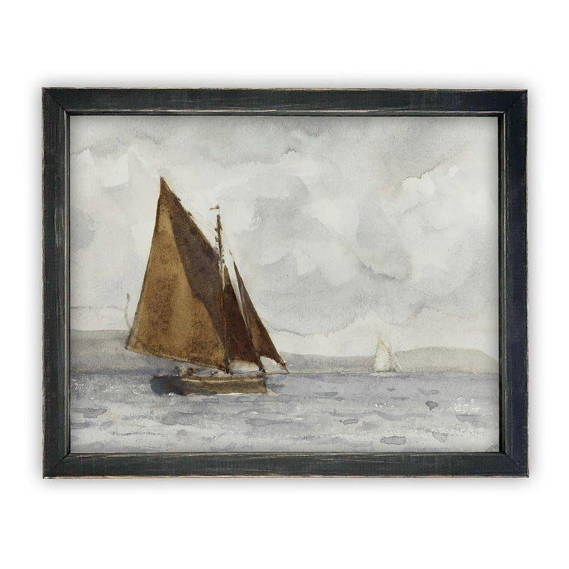 Vintage Framed Canvas Art // Framed Vintage Nautical Print // Vintage Painting // Sailboat Art // Beach House print //#COAS-146